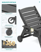 SERWALL Patio Chaise Lounge Chair Set of 6, 5 Positions Adjustable Poly Outdoor - Image 4