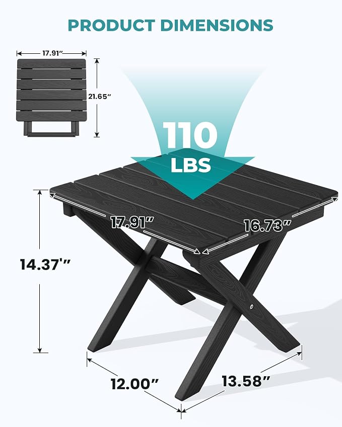 SERWALL Folding Outdoor Side Table Set of 6, Adirondack End Table - Image 3