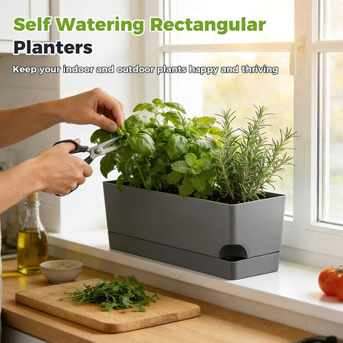 4 Pack Self Watering Pots for Indoor Plants 17 Inches Window Boxes Planters - Image 2