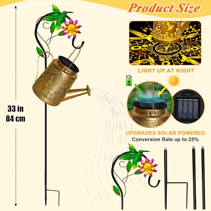 Hummingbird Solar Watering Can Lights, Outdoor Waterproof Garden Lanterns - Image 7