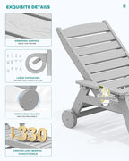 SERWALL Patio Chaise Lounge Chair, Poly Lounge Chair - Image 3