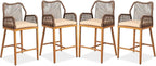 VINGLI Outdoor Counter Height Bar Stools Set of 4, Rattan Outdoor Barstools by VINGLI