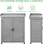 Outdoor Potting Bench with Storage Cabinet and Metal Top, Wood Workstation - Image 4