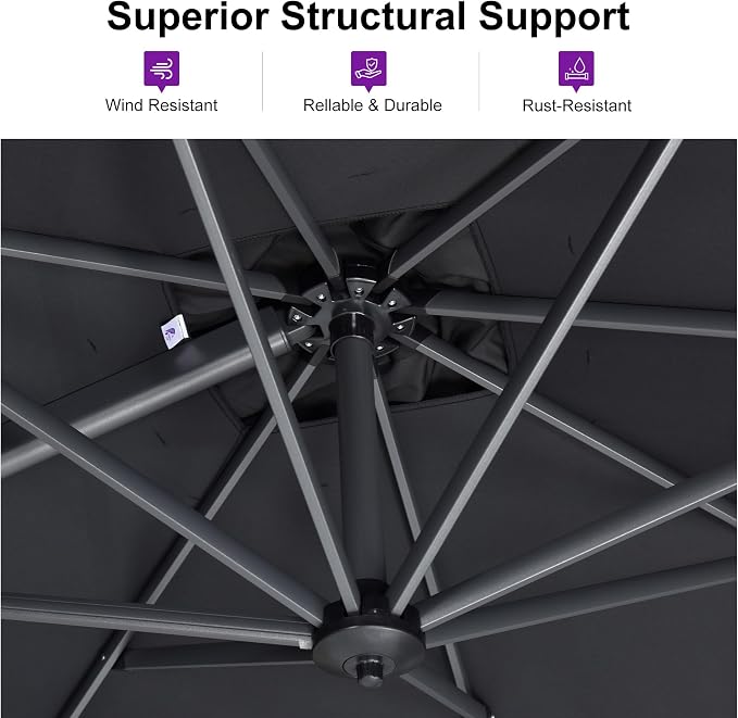 PURPLE LEAF 9 Feet Patio Umbrella Outdoor Cantilever Square Umbrella Aluminum - Image 3