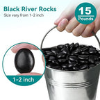 15 lbs Black Rocks for Planters, Polished Garden Stones for Outdoor Landscaping - Image 2