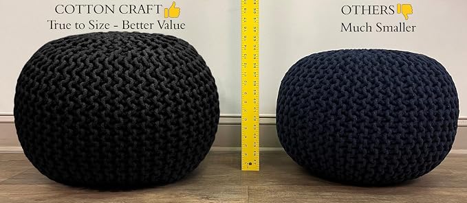COTTON CRAFT - Hand Knitted Cable Style Dori Pouf - Blue - Floor Ottoman - - Image 6