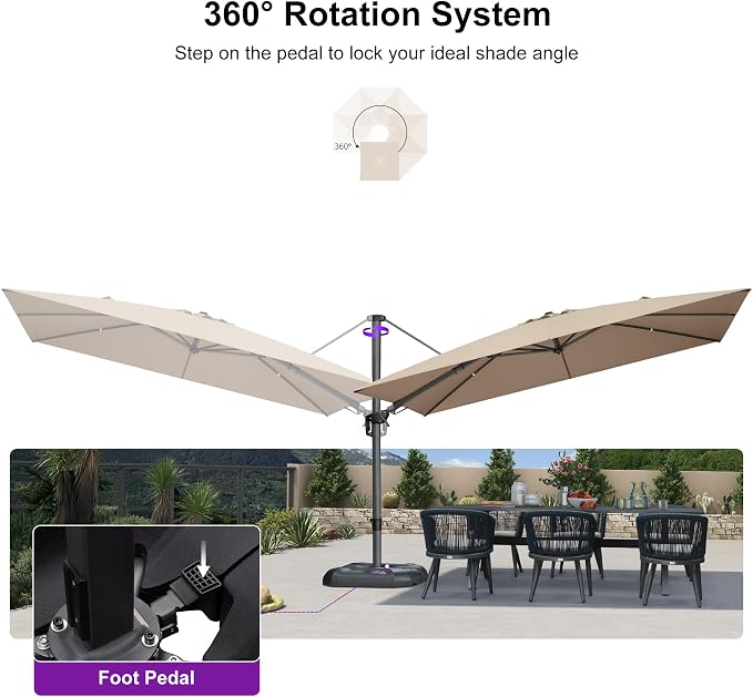 PURPLE LEAF 11.5' X 8.2' Tilting Patio Umbrella - Image 7