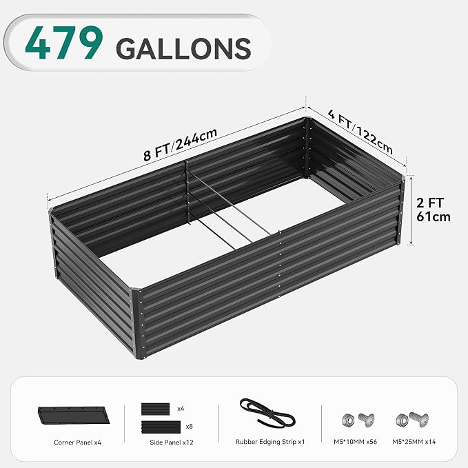 YITAHOME 8x4x2 ft 2pcs Galvanized Raised Garden Bed Kit, Large Metal Planter Box - Image 8