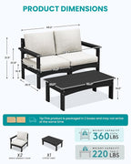 SERWALL 3 Pieces Patio Conversation Set, All-Weather HDPE Outdoor Sofas - Image 2