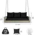YITAHOME 3-Seats Outdoor Hanging Porch Swing Chair Rattan Black Wicker Patio - Image 2