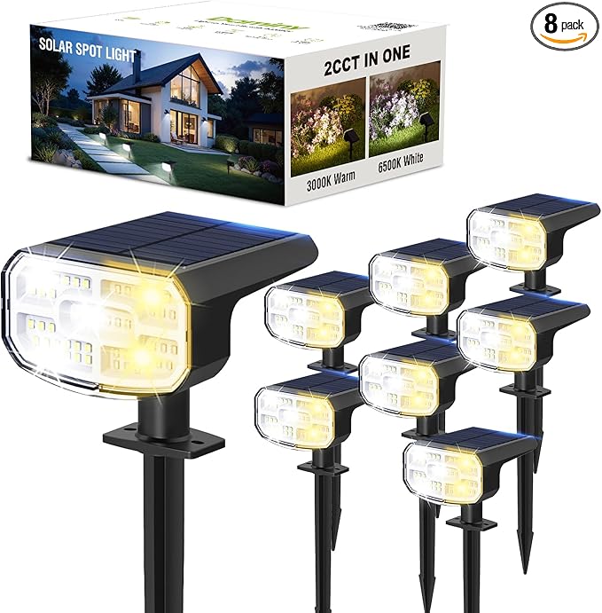 DAMINY Solar Spotlights Outdoor Waterproof IP65, 2 CCT, 4 Lighting Modes Solar by DAMINY