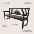 JONATHAN Y BNH101C Laurel 59.1" 3-Seat Slat-Back 600-Lbs Support Acacia Wood - Image 4