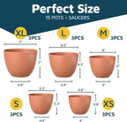 Terracotta Plant Pots with Drainage Holes & Saucers 15 Pack, Indoor & Outdoor - Image 2