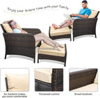LEVELEVE Balcony Furniture 5 Piece Patio Conversation Set, PE Wicker Rattan - Image 6