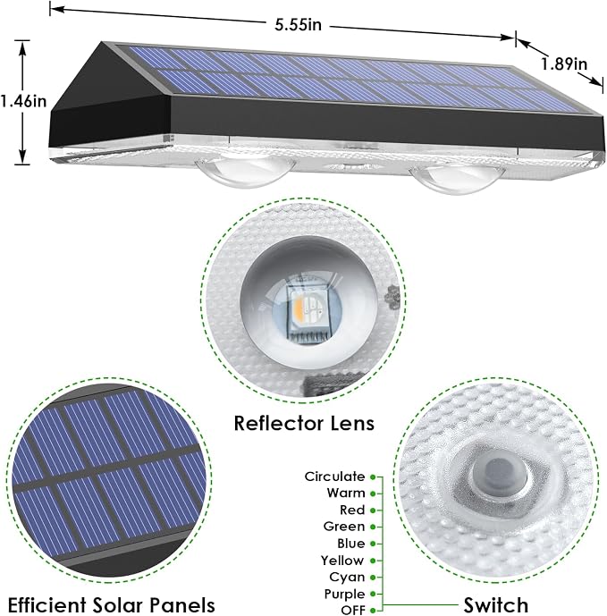 Solar Fence Lights Outdoor, 2PK RGB Solar Lights - Image 6