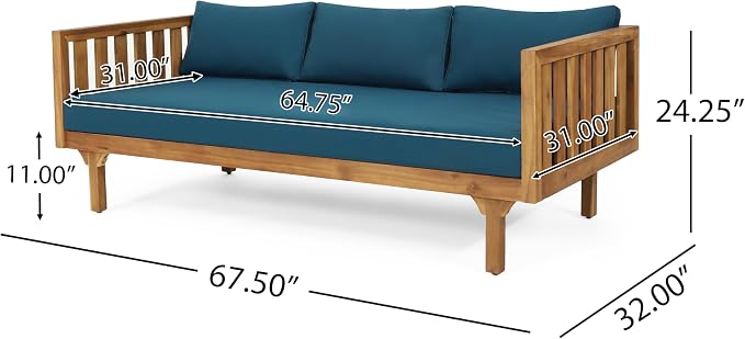 Merax Outdoor Acacia Wood Conversation Set, 3-Seat Loveseat Sofa w/Coushion and - Image 3