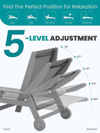 SERWALL Patio Chaise Lounge Chair, 5 Positions Outdoor Lounger - Image 5