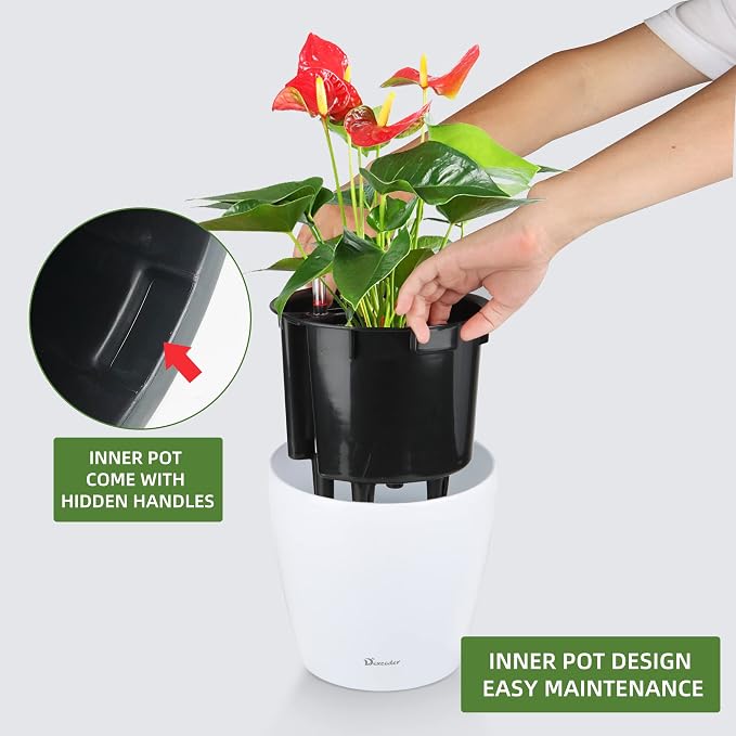 Dexceder 11x10 Inches High Gloss Self Watering Planter Indoor Outdoor, Inner - Image 5