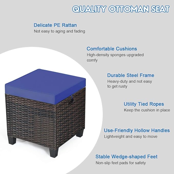 Tangkula 2 Pieces Outdoor Patio Ottoman, All Weather Rattan Wicker Ottoman Seat - Image 6