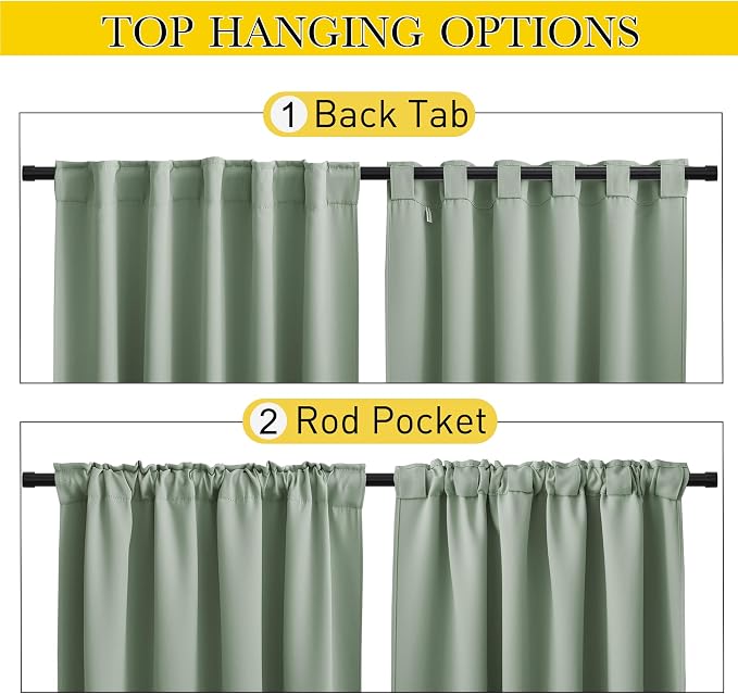 NICETOWN 2 Panels Sage Green Blackout Outdoor Curtains Patio Waterproof - Image 3