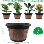 Quarut Large 4 Pack 16 inch Plant Pots, Whiskey Barrel Planters - Image 4