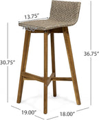 Christopher Knight Home La Brea Outdoor Acacia Wood and Wicker Barstools - Image 3