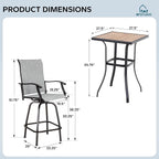 MFSTUDIO 3 Piece Outdoor Swivel Bar Set, Outdoor Bar Table and Chairs Set - Image 7