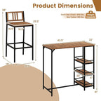 Tangkula Outdoor Wood Bar Set, 3 Pieces Patio Bar Height Table & Chair Set w/ - Image 4