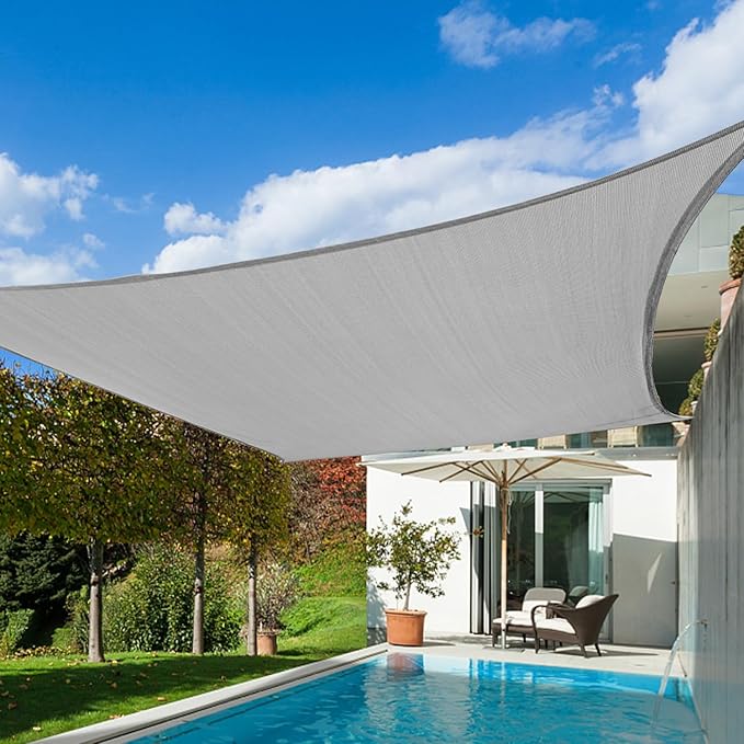 KANAGAWA Sun Shade Sail Curved 16'X20' Gray Rectangle Outdoor Shade Cover UV by KANAGAWA