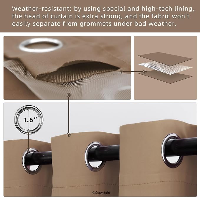 Outdoor Patio Curtain Waterproof Darkening Thermal Insulated Indoor Curtains - Image 3