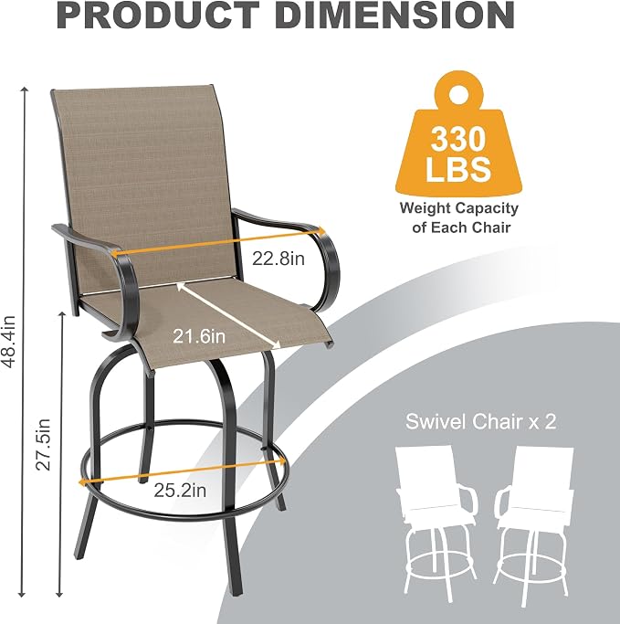 GarveeLife 2 Piece Outdoor Swivel Bar Chairs, Patio High Swivel Bar Stools - Image 2