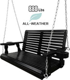 Wooden Porch Swing 2-Seater, High Backrest and Deep Seat, Bench Swing - Image 4