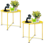 Garden 4 you End Table 2 PCS Metal Side Table Yellow Round Folding Tray Cyan by Garden4you