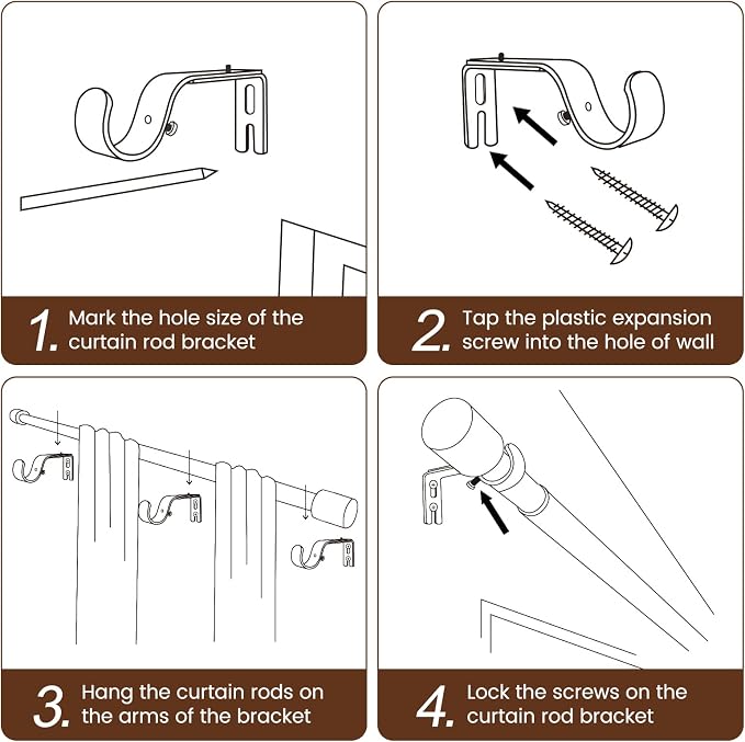 1” Diameter Curtain Rods Itself is 30 to 144 inch 1 Pack Fit 30-142 inch - Image 5