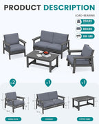 SERWALL 4 Piece HDPE Outdoor Furniture Set, All Weather Wood-Like Outdoor Sofa - Image 2