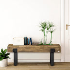 HOMCOM Garden Bench with Metal Legs, Rustic Wood Effect Concrete Entryway Bench - Image 7