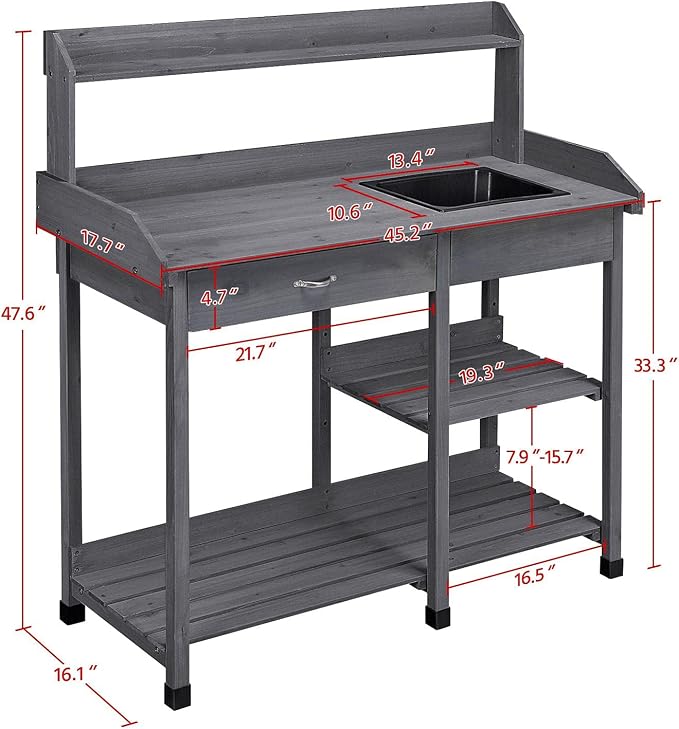 Yaheetech Outdoor Potting Bench Table Potters Benches Garden Workstation - Image 3