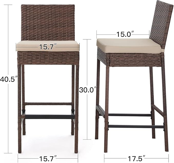 ECOTOUGE Outdoor Bar Stools, Wicker Woven Patio Stools & Patio Bar Chairs - Image 3