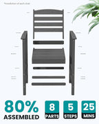 SERWALL Tall Adirondack Chairs Set of 2, Oversize Balcony Adirondack Chairs Set - Image 8