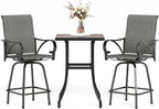 MFSTUDIO 3 Piece Patio Swivel Bar Set, Outdoor Bar Table and Chairs Set by MFSTUDIO