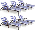 Chaise Lounge Chairs Outdoor Set of 6, Comfy Outside Wicker Patio Pool Lounge by ZZWHOM