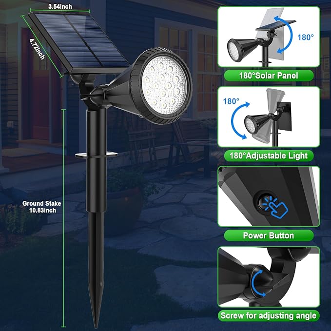 Solar Spot Lights Outdoor Waterproof 180° Adjustable Solar Powered Landscape - Image 6