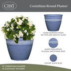 Classic Home and Garden Corinthian Round Resin Flower Planter Pot, Slate Blue 8" - Image 2
