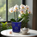 Oairse 6 inch Orchid Pots with Holes, Royal Blue Ceramic Orchid Pot - Image 5