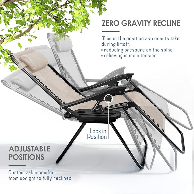 Nestl Zero Gravity Chairs, Portable Patio Lounge Chair Outdoor - Image 4