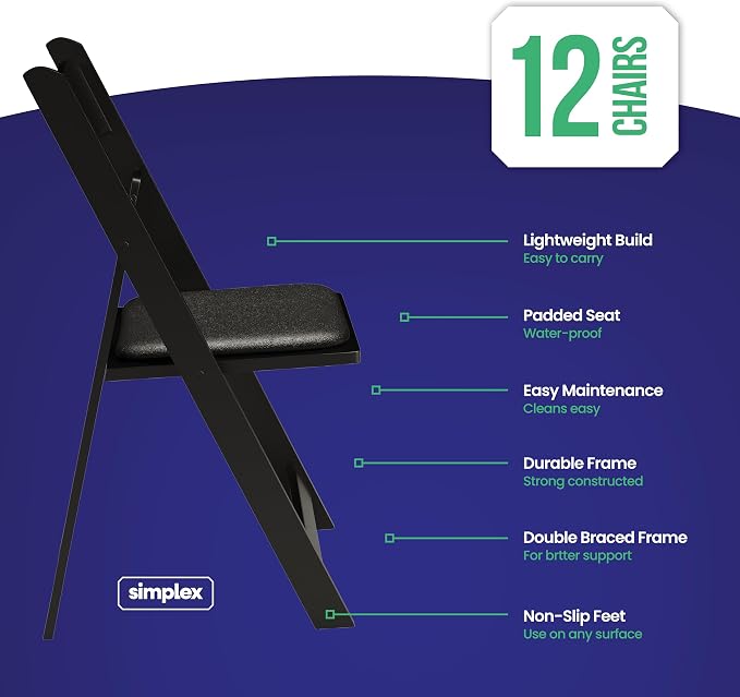 SIMPLEX 12 Black Resin Stackable Folding Chair - Image 2