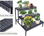 aboxoo 3 Tier Stair Style Large Metal Plant Stand, Garden Display Shelf Flower - Image 9