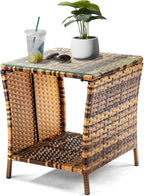 Wicker Rattan Side Table, Outdoor Square Rattan Coffee End Table by Unknown