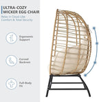 SWITTE Double Wicker Egg Chair Outdoor, Indoor 2-Person Papasan Loveseat - Image 6
