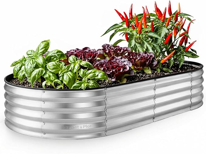 Plant & Plot Galvanized Raised Garden Beds Outdoor // 6×3×1 ft Planter Raised by PlantPlot